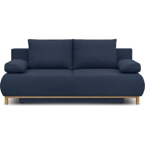 Canapé convertible - 3 places - MIKA - Tissu bleu foncé - Coffre de rangement - L 192 x H 84 x P 93 cm (1/5)