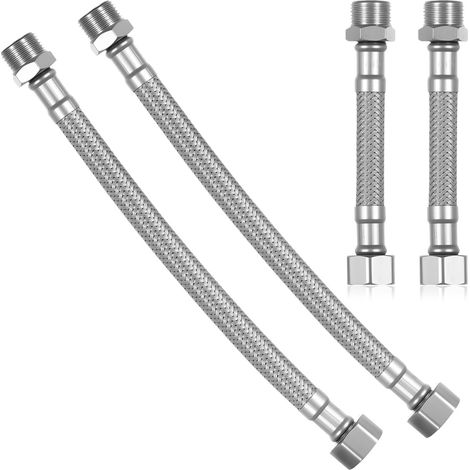 (4 Stück) Flexible Anschlussschläuche für G3/8-Armaturen, flexible Schlauchverlängerungen aus Edelstahlgeflecht (10 cm, 20 cm) (1/5)