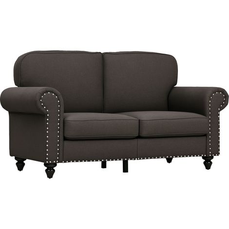 Mid-Century Dark Brown Two-Seater Sofa with Pocket Springs for Comfortable Living Room Seating