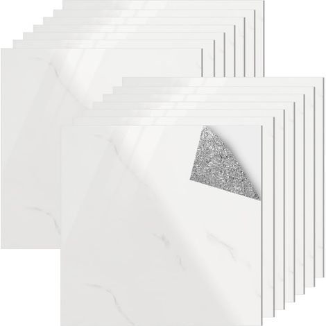 Lot de 12 autocollants pour carrelage mural, 30 cm x 30 cm, imperméables, marbre, découpables, décoration murale, chambre à coucher, salon, salle de bain (1/5)