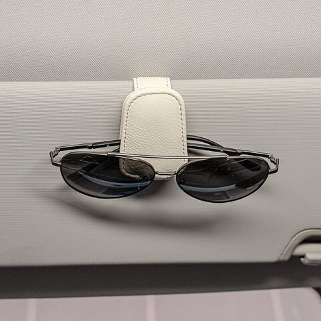 Porte-lunettes de soleil beige pour pare-soleil de voiture, magnétique en cuir (1/5)