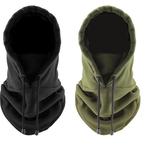 2 Pieces Hooded Masks, Warm Masks For Men And Women, Outdoor Cycling Hoods, Windproof Neck Hood(Black And Green) (1/5)