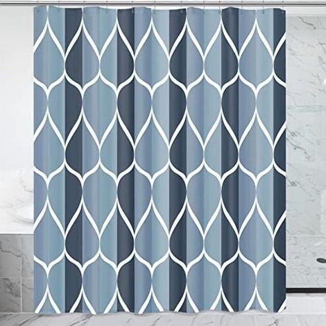 Cortina de ducha con estampado geométrico azul Egeo, de poliéster impermeable, de secado rápido, con dobladillo con peso, 72 x 78 pulgadas, lavable a máquina, incluye 12 ganchos.