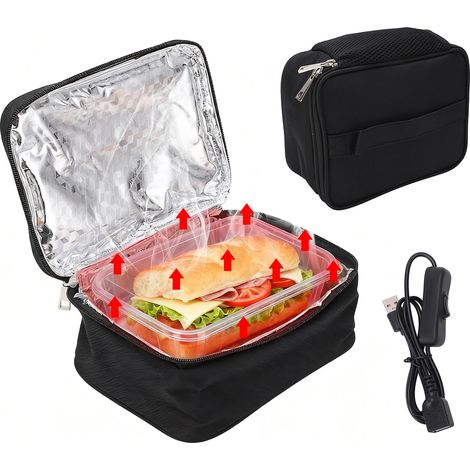 Sac à lunch Four portable Recharge USB Micro-ondes Doublure en aluminium Boîte à bento Tissu Oxford Four portable avec poignée pour voyage voiture longue distance (1/5)