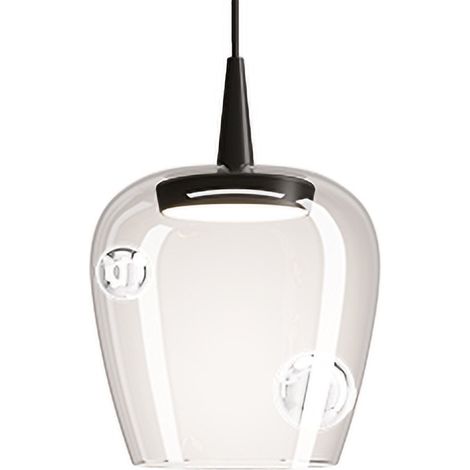 Zafferano Lampada a sospensione Bilia 230V LED 8W in vetro borosilicato soffiato a bocca, design a campana colore Nero e Trasparente, diametro 18 cm