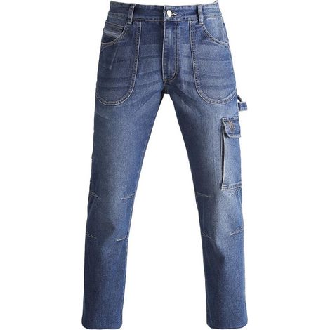 Kapriol – Pantalon de travail jeans stretch 310g/m² – 2 poches avant – Coutures renforcées aux genoux – Ajustement taille avec velcro (1/2)