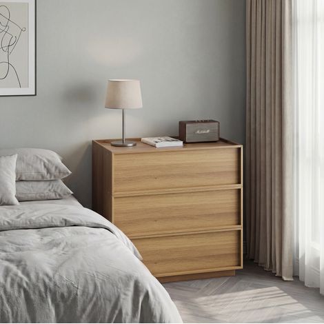 Commode 3 tiroirs 80x48x78 cm chêne – rangement polyvalent, sans montage (1/5)