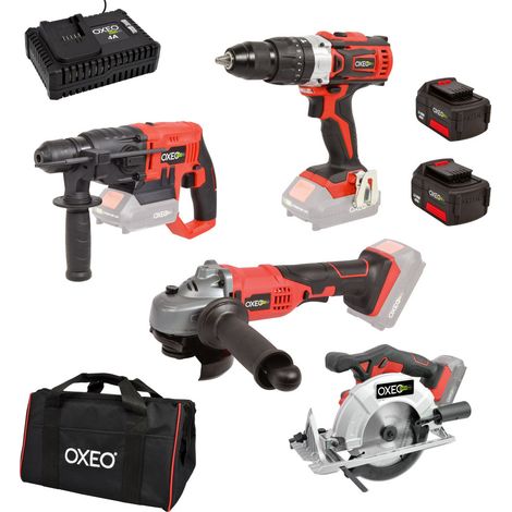 Pack bricolage EASY FULL Perfo / Perceuse / Meuleuse / Scie circulaire - 2 Batteries 4Ah et chargeur rapide - Sac de rangement