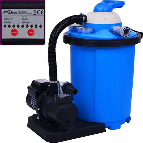 Pompe de filtration à sable 550 W – Débit 9,5 m³/h, réservoir 50 L, vanne 7 voies, minuterie intégrée, pré-filtre – Pour piscines hors sol (1/5)