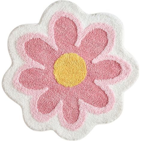 Tapis de bain mignon, doux et moelleux en forme de fleur, en microfibre, absorbant l'eau, antidérapant, pour toilettes, baignoire, douche, salle de bain, 65 cm x 65 cm (rose) (1/5)