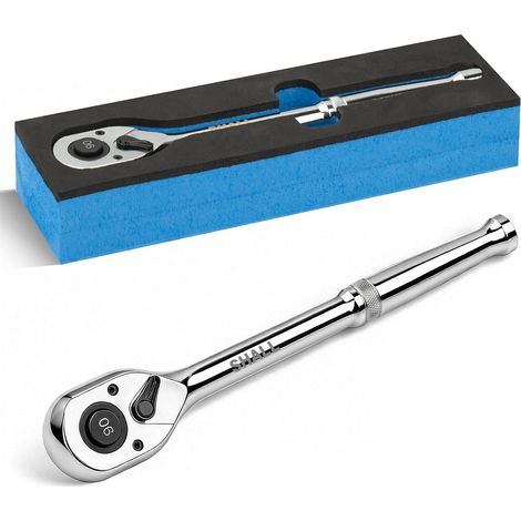 Clé à Cliquet 1/2" - 90 Dents - Acier Chrome-Vanadium - Mécanisme Réversible 4° - Atelier et Bricolage - Finition Polie (1/5)