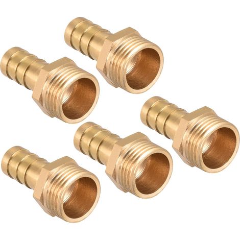 10mm Barbe à G3/8 Filet Mâle Tuyau x 5PCS Laiton Droit Raccord cannelébe pour Air Eau Carburant Pneumatique Tuyau, Or - (1/5)