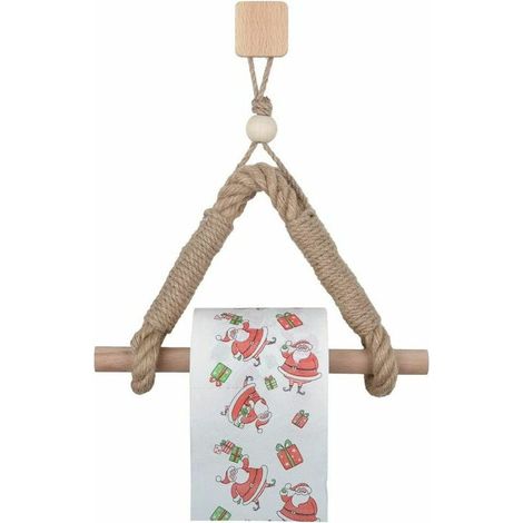 royaluxe - Porte-Papier Toilette Vintage en Corde de Chanvre et Bois, Barre Support pour Rouleau de Papier Toilette pour Salle de Bain - Carré (1/5)
