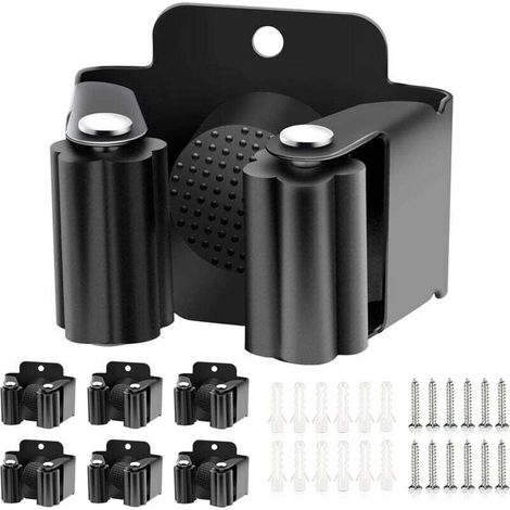 Besenhalter aus Edelstahl, 6er-Set, verstellbar und rutschfest, mit Befestigungsmaterial für Waschküche, Küche, Haushalt und Badezimmer (schwarz, 6 x 6,2 cm) - Crezuo