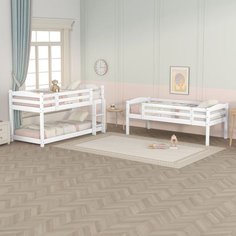 Lit superposé triple en bois blanc pour enfants, 3 couchages 90x200 cm, sans matelas, literie enfant chambre (1/5)