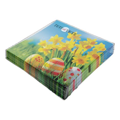 Tête-à-Tête-Servietten „Eier zwischen Narzissen“, 3-lagig, 33 x 33 cm, 1/4 gefaltet, 20 Stück pro Packung