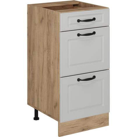 Küchenunterschrank R-Line, Weiß Landhaus, 40 cm mit Schubladen, ohne Arbeitsplatte, Vicco