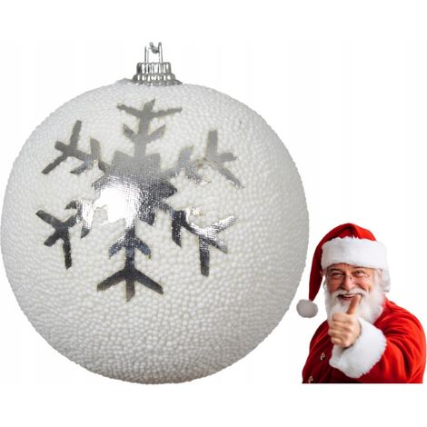Boule de Noël 8 cm blanche avec flocon de neige argenté