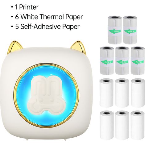Imprimante thermique portable de poche mini sans fil BT 203 DPI pour photo étiquette DIY liste note journal reçu papier autocollant instantané avec 6 rouleaux papier thermique + 5 rouleaux adhésifs 57