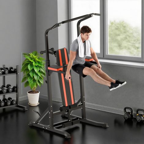 Tour de musculation pliable et multifonctionnelle, réglable en 7 positions, avec barre de traction, station de dips, station de traction et banc plat en acier, pour salle de sport à domicile, capacité (1/5)