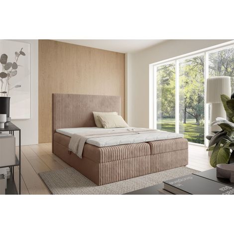 Boxspringbett Schlafzimmerbett ARNAU PREMIUM 120x200cm Stoff Tilia Beigebraun