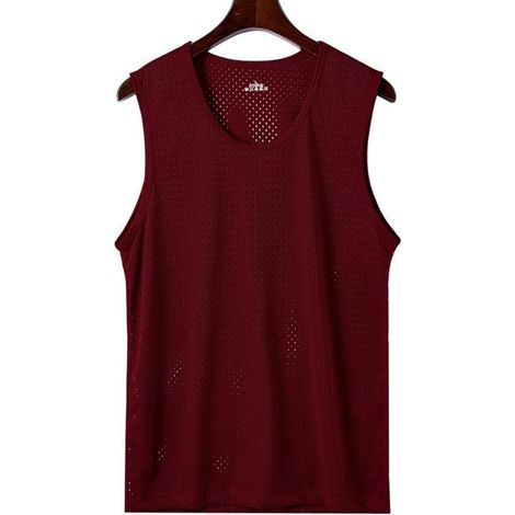 T-shirt d'été fin sans manches pour homme en maille de soie glacée - Haut de gym décontracté - Gris - Bleu marine - Rouge vin - Tailles L à 5XL (1/5)