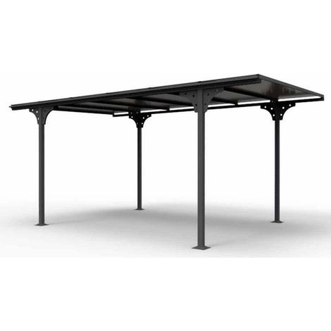 Habrita – Carport aluminium toit plat 14,70 m² – Structure en aluminium gris anthracite – Toit en polycarbonate 6 mm – 1 voiture (1/10)