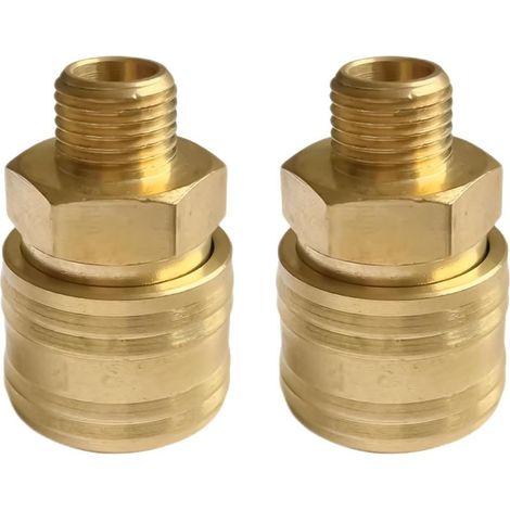 2 Stück – Schnellkupplung – Pneumatikanschluss – 1/4-Zoll-Außengewinde – DN 7,2 – Messing mit Rückschlagventil – Für Kompressoren und Werkzeuge – Gold – 1/4 Zoll (1/5)