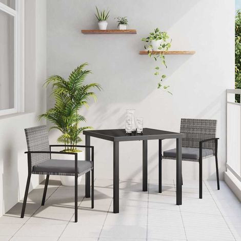 Conjunto de Comedor de Jardín 3 pcs Gris Poliratán vidaXL (1/5)