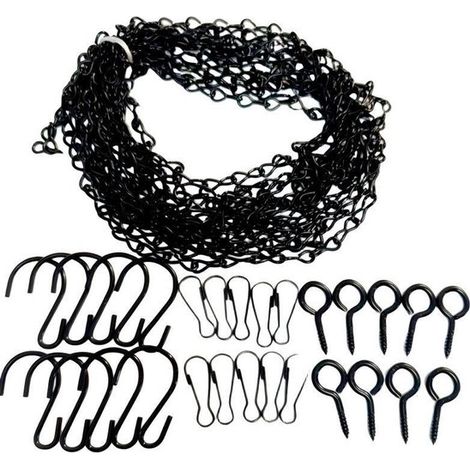Cadena colgante ajustable de 500 cm，con 10 ganchos en forma de S，10 hebillas y 10 ganchos de tornillo，de acero negro (1/5)