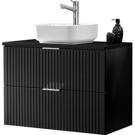 Waschtisch, 81cm, mit Aufsatzwaschbecken, ADELAIDE-56-BLACK, in matt schwarz gerillt, B/H/T ca. 80,6/73,2/46,5 cm (1/5)
