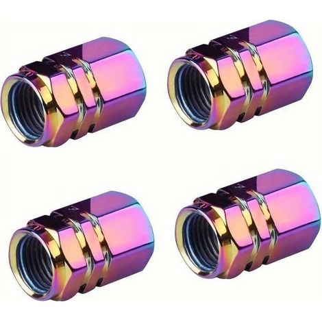 Lot de 4 bouchons de valve de pneu de voiture colorés en alliage d'aluminium universels résistants à la corrosion pour voitures, camions, motos, vélos (forme hexagonale) (1/5)