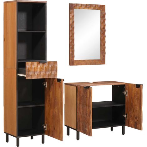 Set da Bagno con cassetto con porta 3 pcs Acacia Marrone Winish vidaXL