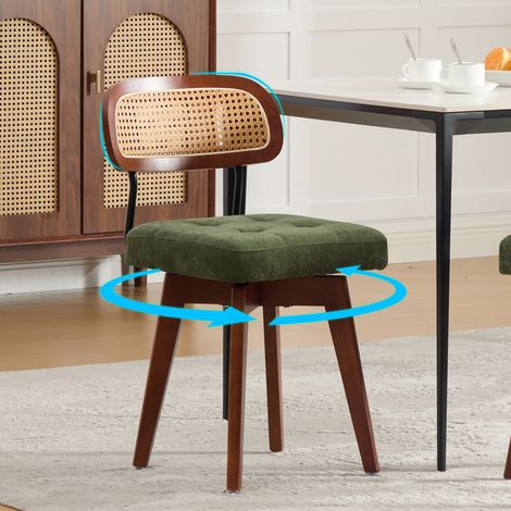 Lot de 2 chaises pivotantes 360° style milieu du siècle dossier tissé assise rembourrée chenille vert salle à manger chambre cuisine (1/5)