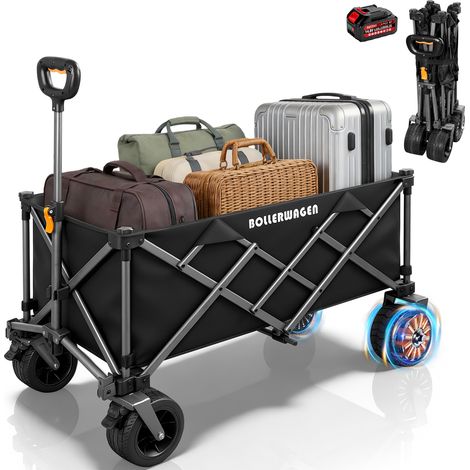 Chariot électrique Pliable 280L 120KG avec 50W Double Moteur Sans Balai, 4.0AH Batterie, 3 Vitesses, Compat. Makita 14.4V Batt. Chariot Enfants de Transport de Jardin pour Courses Camping, Noir (1/5)