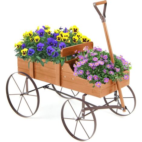 Carrito de madera para plantas con ruedas, 62 x 34 x 60 cm, color naranja