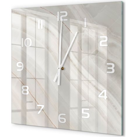 Grande Horloge Murale Carrée Décoration Murale Verre Trempé Design Artistique Texture de marbre 60x60 cm (1/5)