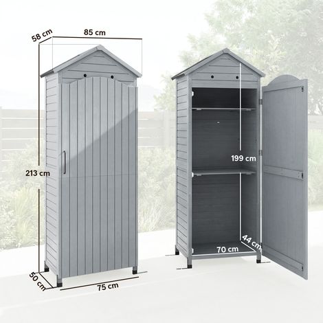 Abri de jardin en bois, extra haut, avec étagère réglable, porte magnétique, ventilation du toit galvanisé (1/5)