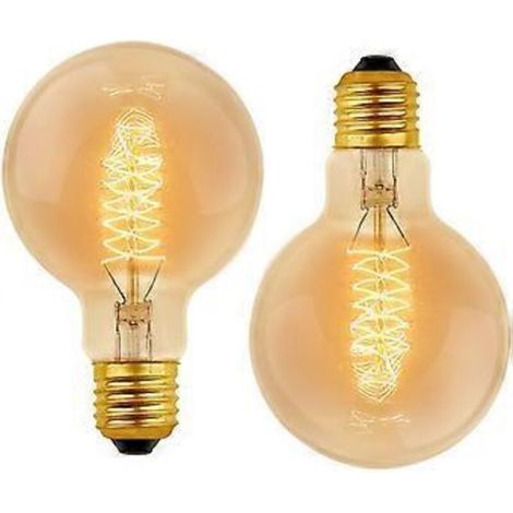 Lot de 2 ampoules décoratives rétro à incandescence G80 E27, 40 W, blanc chaud 2700 K, 220 V CA, culot E27, filament de tungstène spiralé.