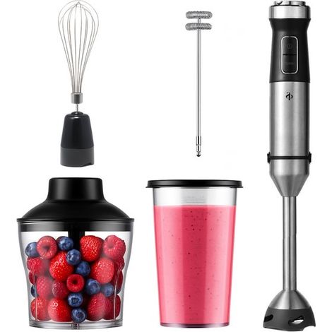 Ensemble mixeur plongeant 5 en 1 – Mixeur plongeant 1200 W avec pied mixeur, hachoir, mousseur à lait, fouet et verre doseur (1/5)