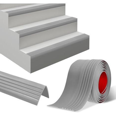 Profilé nez de marche escalier autocollant 1 m Antidérapant marches d'escalie en caoutchouc Protection des bords d'escalier en forme de L pour usage intérieur/extérieur (50×25 mm, gris) (1/5)