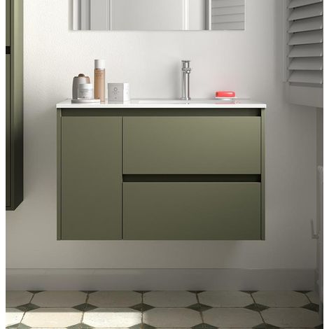 Noja Unterschrank 850 2 Schubladen 1 Tür li + Waschbecken Green Satin