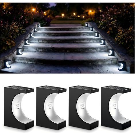 Juego de 4 luces solares para escaleras, luces LED decorativas para exteriores, impermeables, de luz blanca. (1/5)