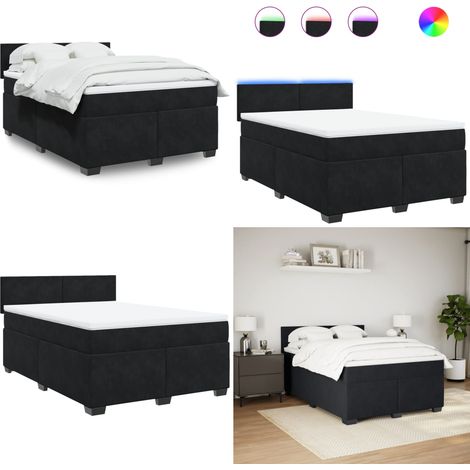 Sommier à lattes de lit avec matelas Noir 140x190 cm Velours - Lit Double - Lit Design - Lit Moderne - Sommier Tapissier - Matelas À Ressorts Ensachés - Home & Living (1/5)