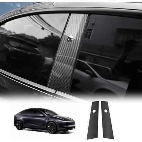 KUNGKIC For Tesla Model Y Juniper 2025 Voiture B Colonne Couverture Voiture Fenêtre Pilier Décoratif Autocollant Décoratif Fenêtre B Colonne Autocollant Accessoires,2 pièces Modèle de Fibre De Carbone (1/4)