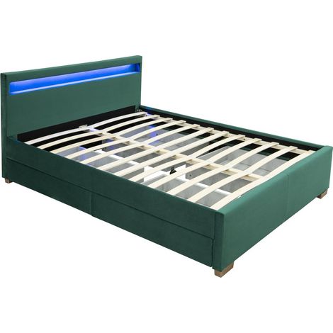 Struttura del letto in velluto verde con archiviazione e LED integrati 160x200 ENFIELD