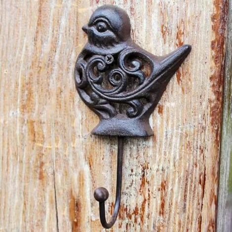 Patère murale décorative en fonte en forme d'animal, porte-manteau mural, crochets robustes pour chapeaux, clés, manteaux (Petit oiseau), noir (1/5)