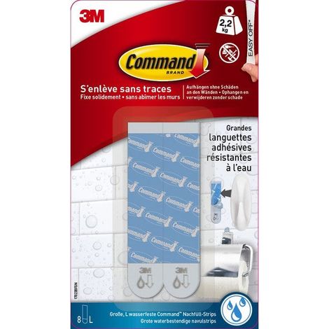 Lot de 8 languettes adhésives résistantes à l'eau COMMAND, blanc
