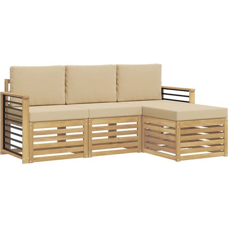 Set di divani da esterno 4 pz Salotto da Giardino Bianco e Beige Poliestere (1/5)