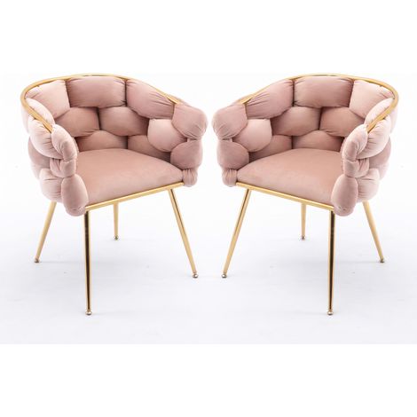 FurnitureR Lot de 2 chaises velours rose avec pieds métal doré, Chaises en velours rose avec dossier enveloppant et pieds dorés, alliant confort doux et élégance moderne (1/5)